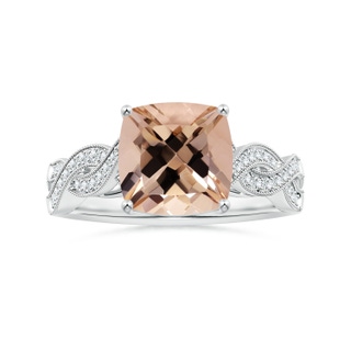 9.06x9.06x6.30mm AA Prong-Set GIA Certified Cushion Morganite Ring with Diamonds in White Gold