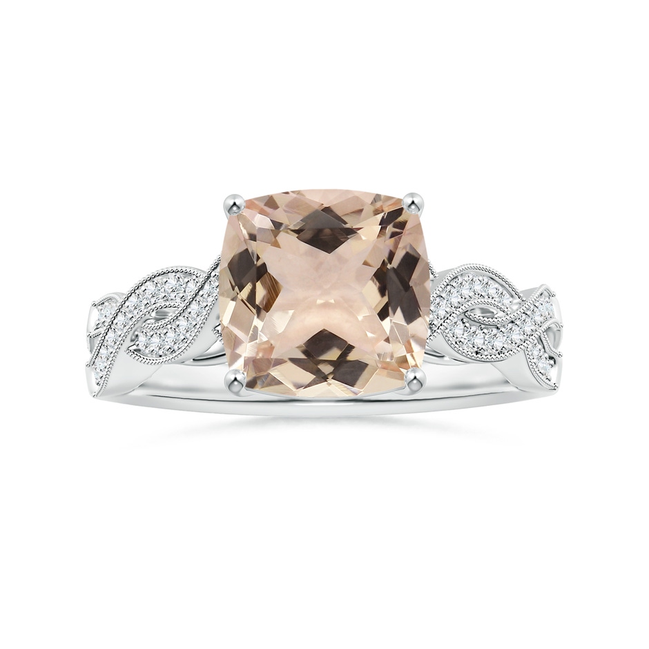 9x9mm AA Prong-Set GIA Certified Cushion Morganite Ring with Diamonds in 18K White Gold 