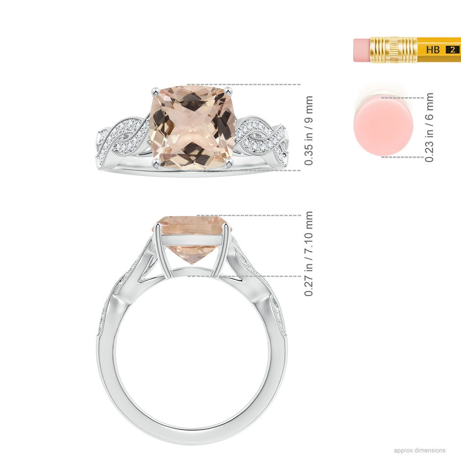 9x9mm AA Prong-Set GIA Certified Cushion Morganite Ring with Diamonds in 18K White Gold Ruler