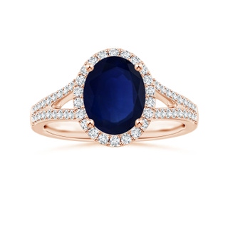 9.14x7.17x4.26mm A GIA Certified Oval Blue Sapphire Split Shank Ring with Diamond Halo in 10K Rose Gold