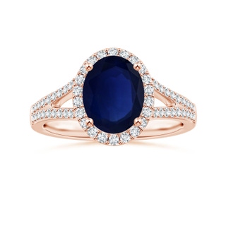 9.14x7.17x4.26mm A GIA Certified Oval Blue Sapphire Split Shank Ring with Diamond Halo in 18K Rose Gold