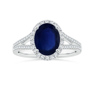 9.14x7.17x4.26mm A GIA Certified Oval Blue Sapphire Split Shank Ring with Diamond Halo in P950 Platinum