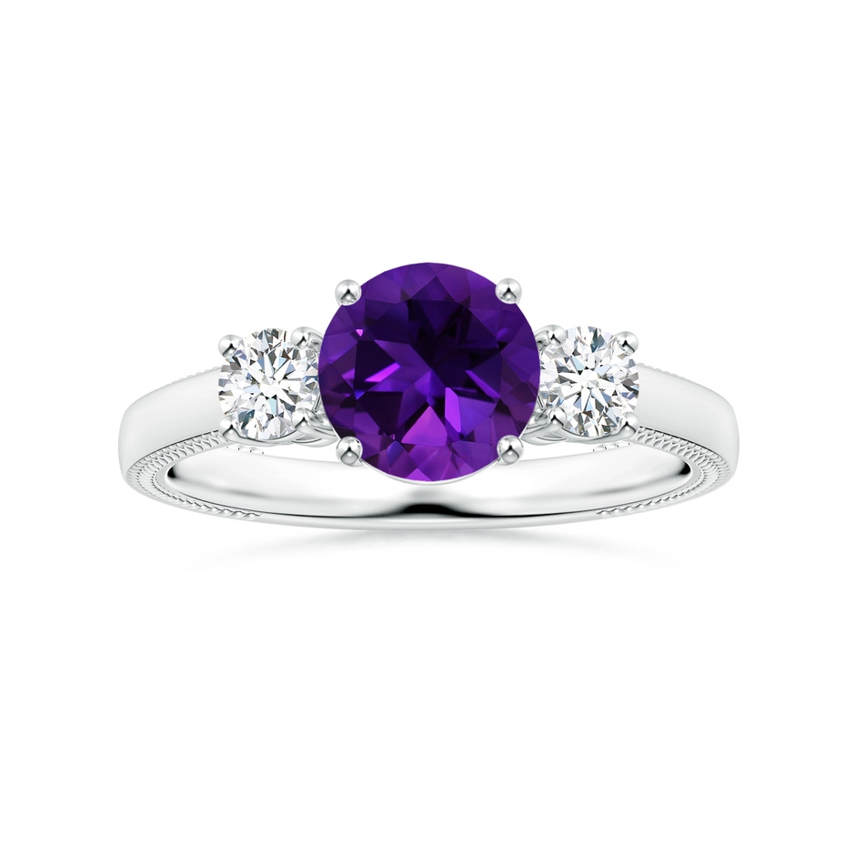 8.16x8.06x5.44mm AA Three Stone GIA Certified Round Amethyst Leaf Ring with Diamonds in White Gold 