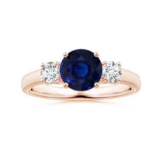 7.88x7.85x4.87mm AA Three Stone GIA Certified Round Blue Sapphire Leaf Ring with Diamonds in Rose Gold