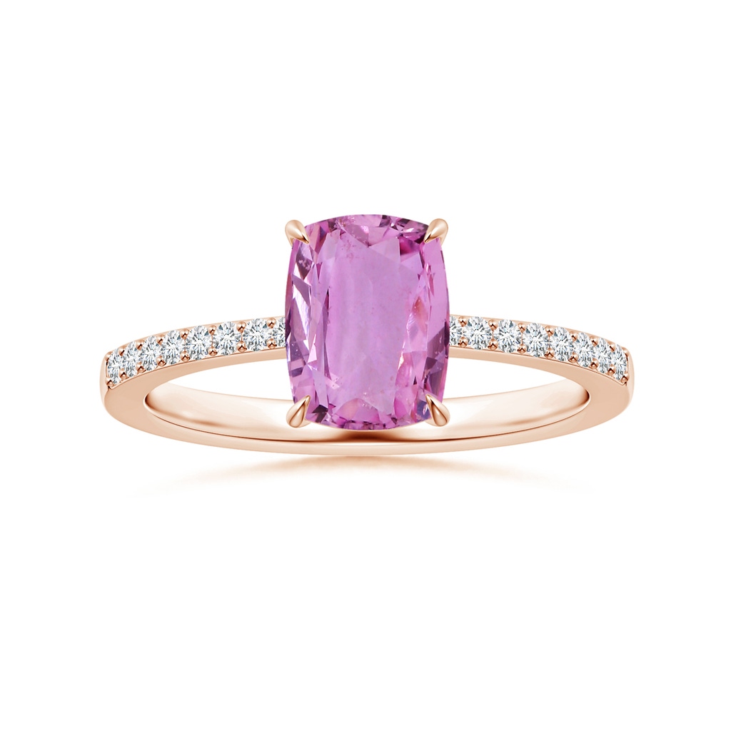 6.62x6.24x3.95mm AAA Claw-Set Cushion Pink Sapphire Ring with Reverse Tapered Diamond Shank in Rose Gold