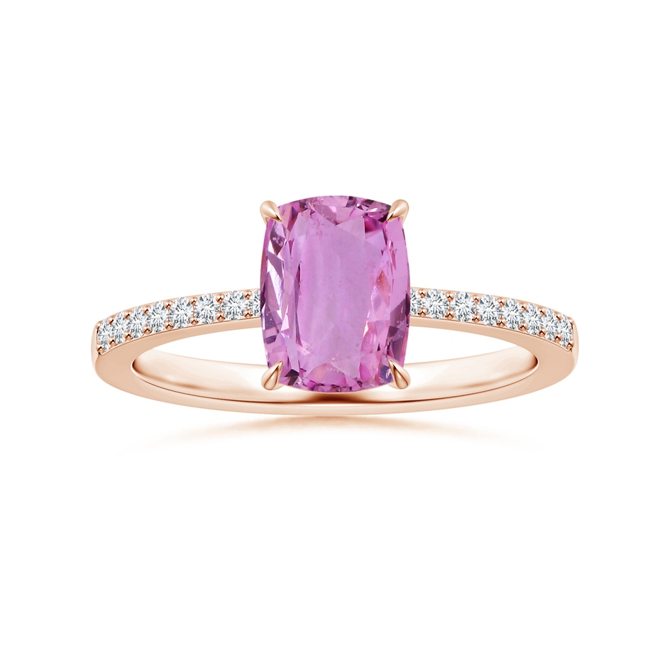 6.62x6.24x3.95mm AAA Claw-Set Cushion Pink Sapphire Ring with Reverse Tapered Diamond Shank in Rose Gold 