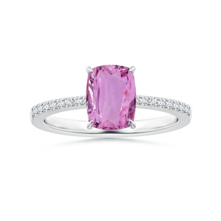 6.62x6.24x3.95mm AAA Claw-Set Cushion Pink Sapphire Ring with Reverse Tapered Diamond Shank in White Gold