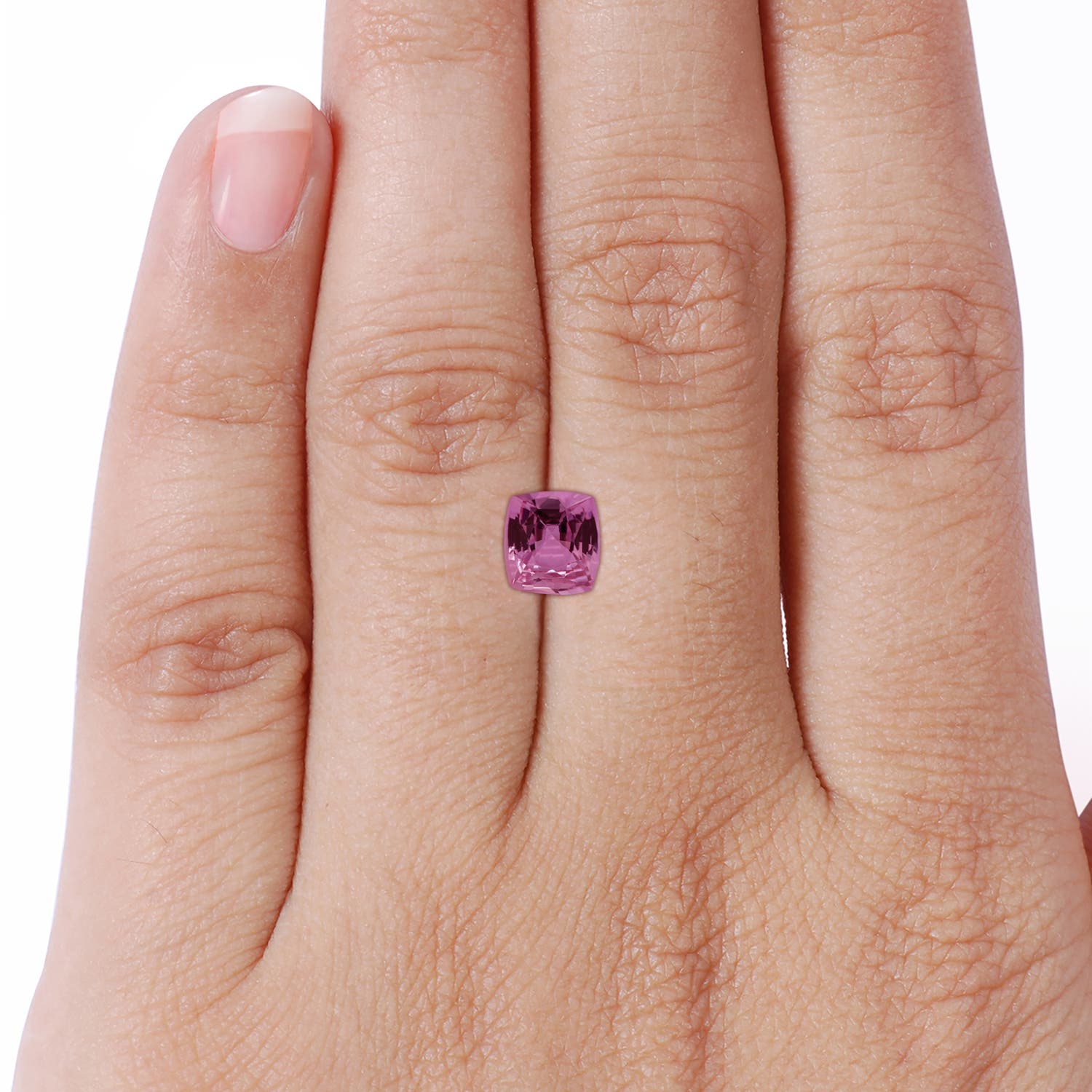 6.62x6.24x3.95mm AAA Claw-Set Cushion Pink Sapphire Ring with Reverse Tapered Diamond Shank in White Gold - body_stone