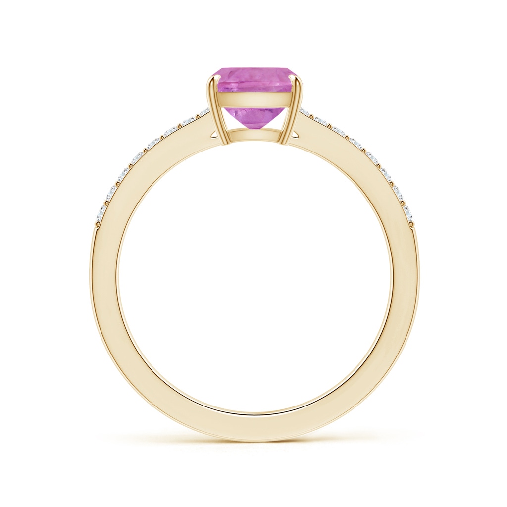 6.62x6.24x3.95mm AAA Claw-Set Cushion Pink Sapphire Ring with Reverse Tapered Diamond Shank in Yellow Gold - side 199