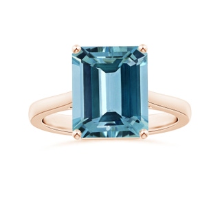 11.02x9.14x5.67mm AAAA Prong-Set GIA Certified Solitaire Emerald-Cut Aquamarine Reverse Tapered Shank Ring in 10K Rose Gold