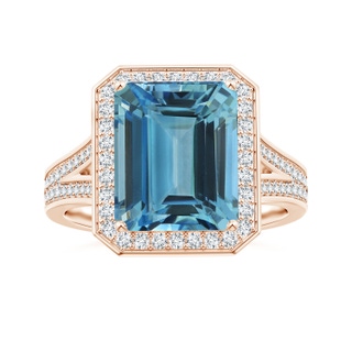 10.89x8.83x6.52mm AAAA GIA Certified Emerald-Cut Aquamarine Halo Ring with Diamond Split Shank in 10K Rose Gold