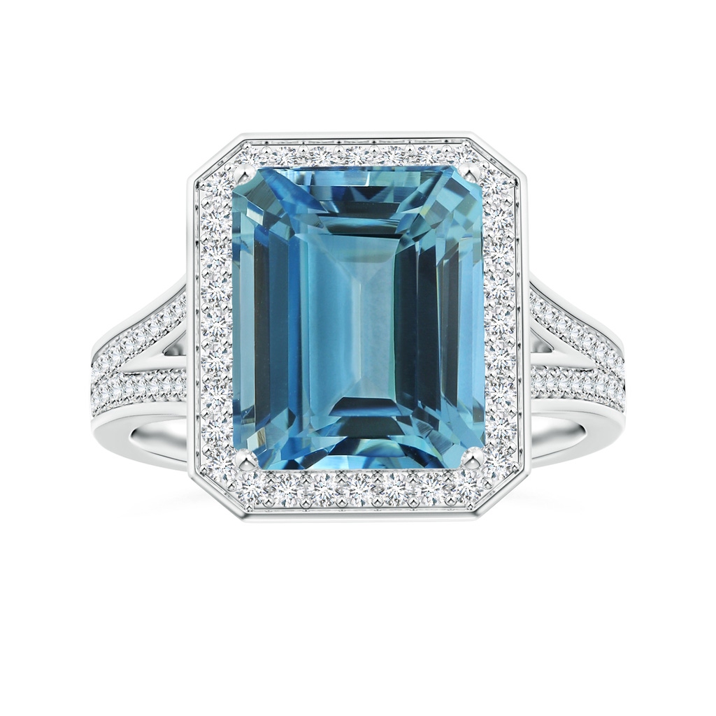10.89x8.83x6.52mm AAAA GIA Certified Emerald-Cut Aquamarine Halo Ring with Diamond Split Shank in 18K White Gold
