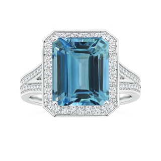 10.89x8.83x6.52mm AAAA GIA Certified Emerald-Cut Aquamarine Halo Ring with Diamond Split Shank in P950 Platinum