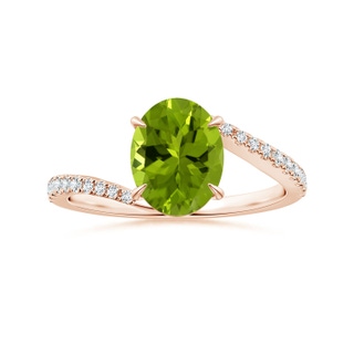 9.93x7.89x5.02mm AAA Claw-Set GIA Certified Oval Peridot Bypass Ring with Diamonds in 10K Rose Gold