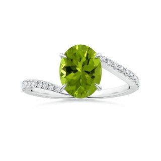 9.93x7.89x5.02mm AAA Claw-Set GIA Certified Oval Peridot Bypass Ring with Diamonds in White Gold
