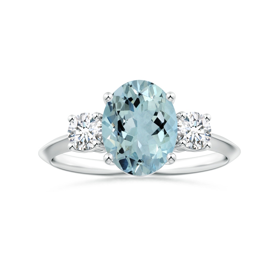 9.91x7.81x5.24mm AA GIA Certified Three Stone Oval Aquamarine Knife-Edged Shank Ring in P950 Platinum 