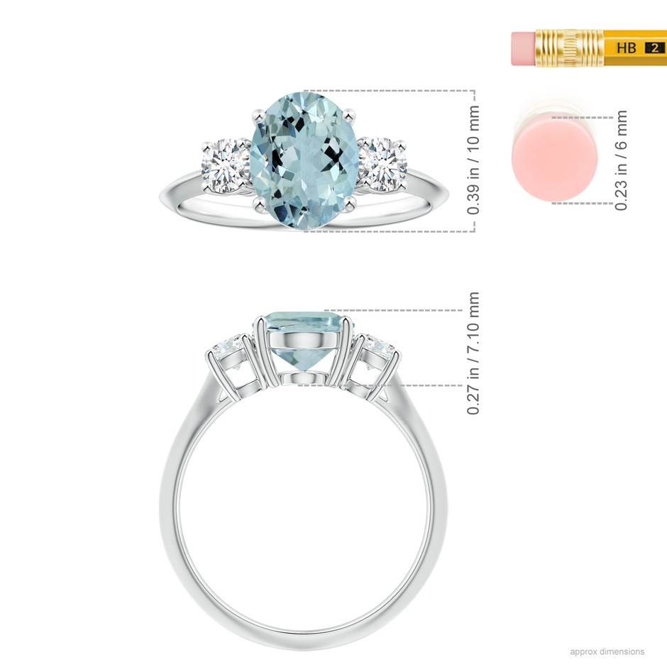 9.91x7.81x5.24mm AA GIA Certified Three Stone Oval Aquamarine Knife-Edged Shank Ring in P950 Platinum ruler