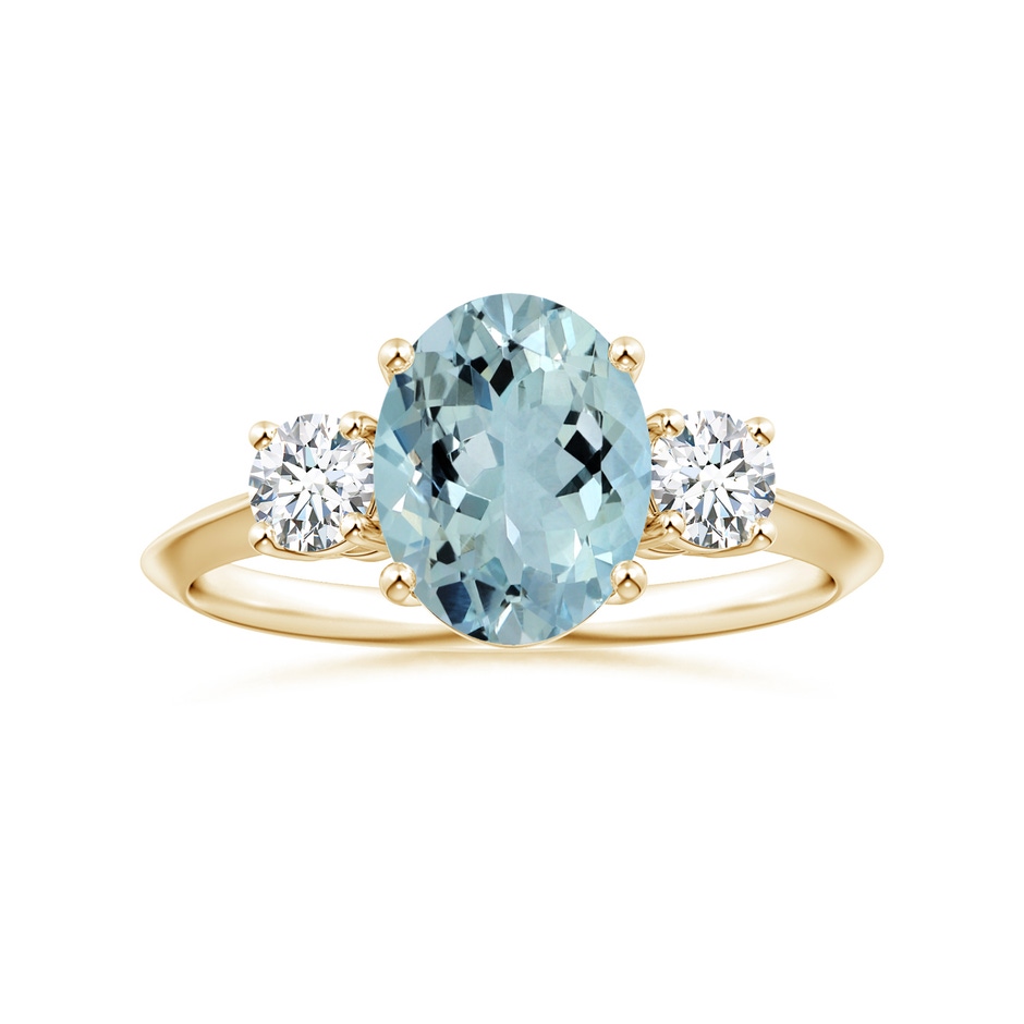 9.91x7.81x5.24mm AA GIA Certified Three Stone Oval Aquamarine Knife-Edged Shank Ring in Yellow Gold 