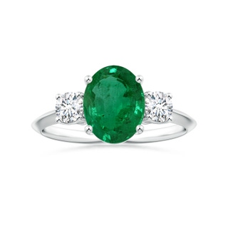 9.86x7.63x4.79mm AA Three Stone GIA Certified Oval Emerald Knife-Edge Shank Ring with Diamonds in P950 Platinum