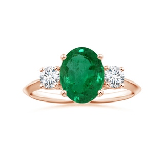 9.86x7.63x4.79mm AA Three Stone GIA Certified Oval Emerald Knife-Edge Shank Ring with Diamonds in Rose Gold