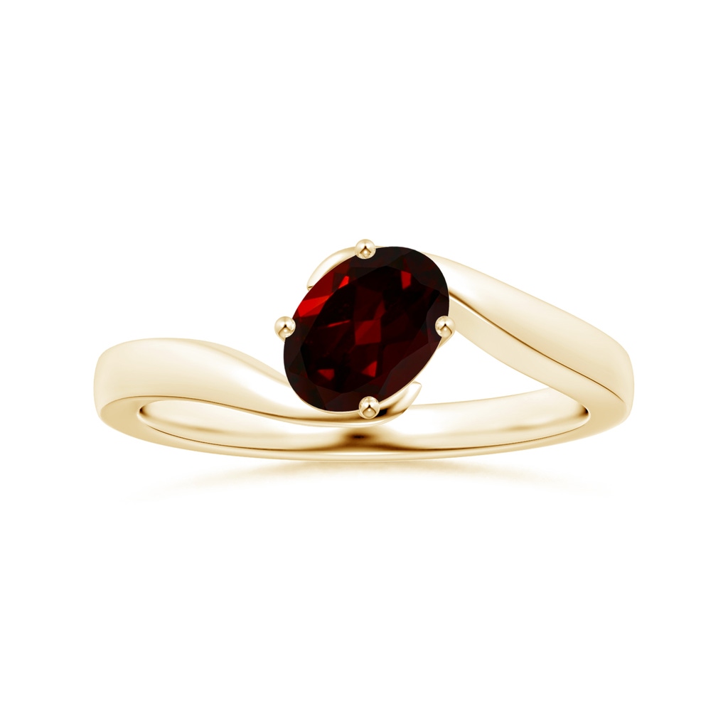 7.93x5.81x3.65mm AAAA GIA Certified Tilted Oval Garnet Solitaire Ring with Bypass Split Shank in Yellow Gold