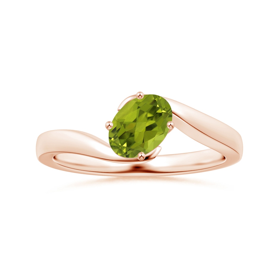 8.02x5.97x4.09mm AAA GIA Certified Solitaire Tilted Oval Peridot Bypass Split Shank Ring in 18K Rose Gold 