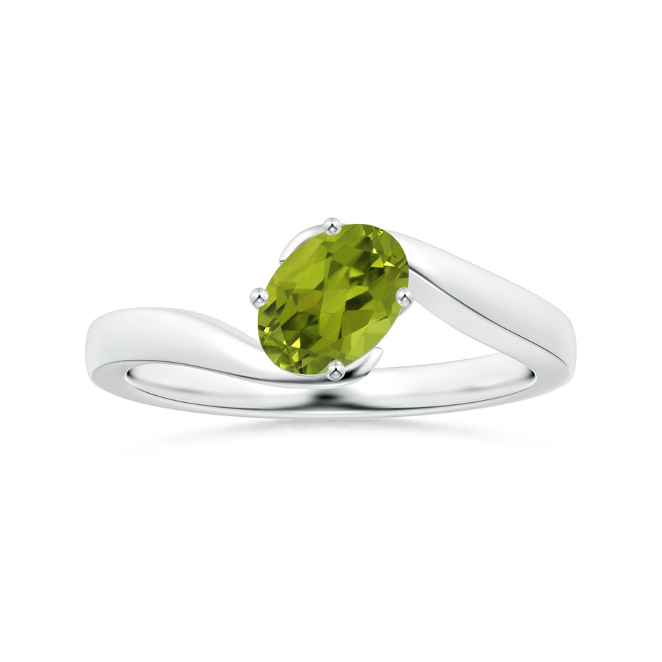 8.02x5.97x4.09mm AAA GIA Certified Solitaire Tilted Oval Peridot Bypass Split Shank Ring in 9K White Gold 