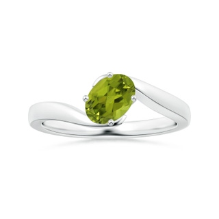 8.02x5.97x4.09mm AAA GIA Certified Solitaire Tilted Oval Peridot Bypass Split Shank Ring in P950 Platinum