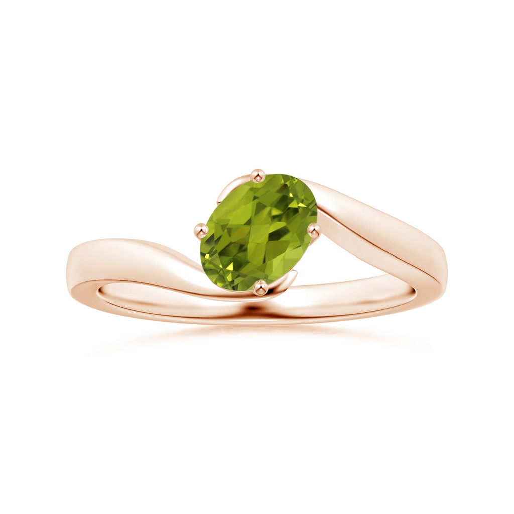 8.02x5.97x4.09mm AAA GIA Certified Solitaire Tilted Oval Peridot Bypass Split Shank Ring in Rose Gold