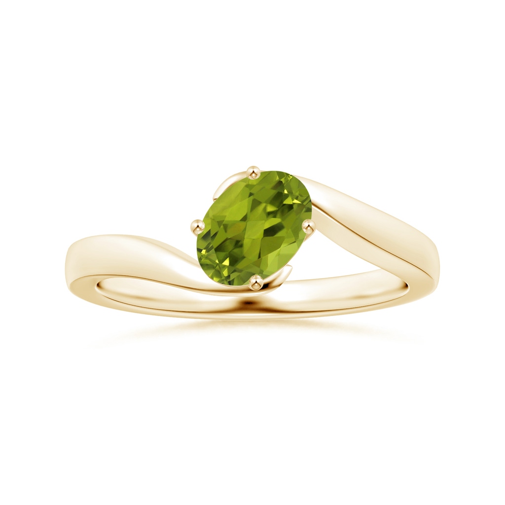 8.02x5.97x4.09mm AAA GIA Certified Solitaire Tilted Oval Peridot Bypass Split Shank Ring in Yellow Gold