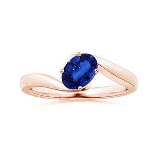 8.15x6.10x3.74mm AA Tilted Oval Blue Sapphire Solitaire Ring with Split Bypass Shank in 18K Rose Gold