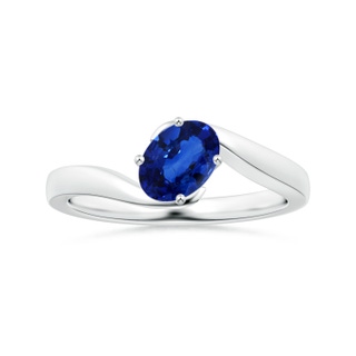 8.15x6.10x3.74mm AA Tilted Oval Blue Sapphire Solitaire Ring with Split Bypass Shank in 18K White Gold
