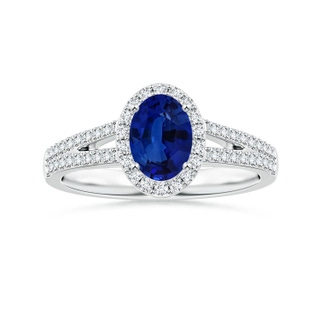 7.87x5.85x3.74mm AAAA GIA Certified Oval Blue Sapphire Halo Ring with Diamond Split Shank in P950 Platinum