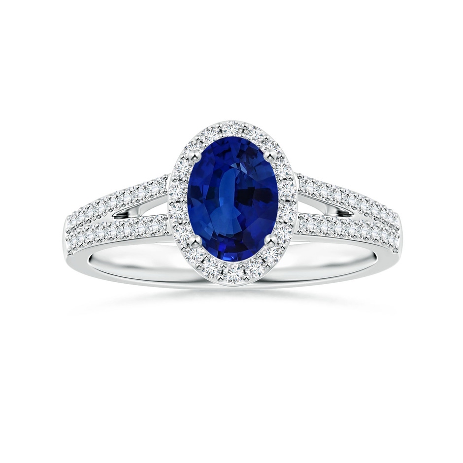 7.87x5.85x3.74mm AAAA GIA Certified Oval Blue Sapphire Halo Ring with Diamond Split Shank in P950 Platinum 