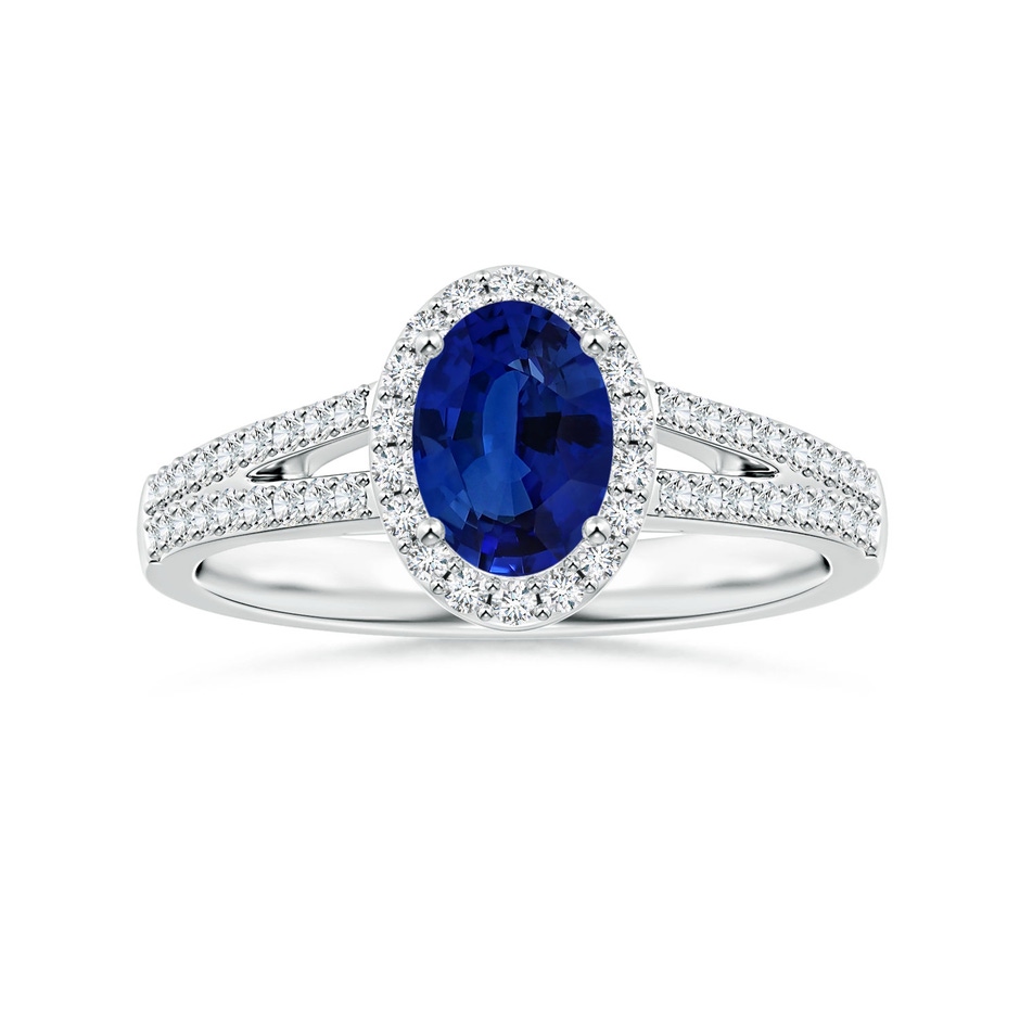 7.87x5.85x3.74mm AAAA GIA Certified Oval Blue Sapphire Halo Ring with Diamond Split Shank in White Gold 