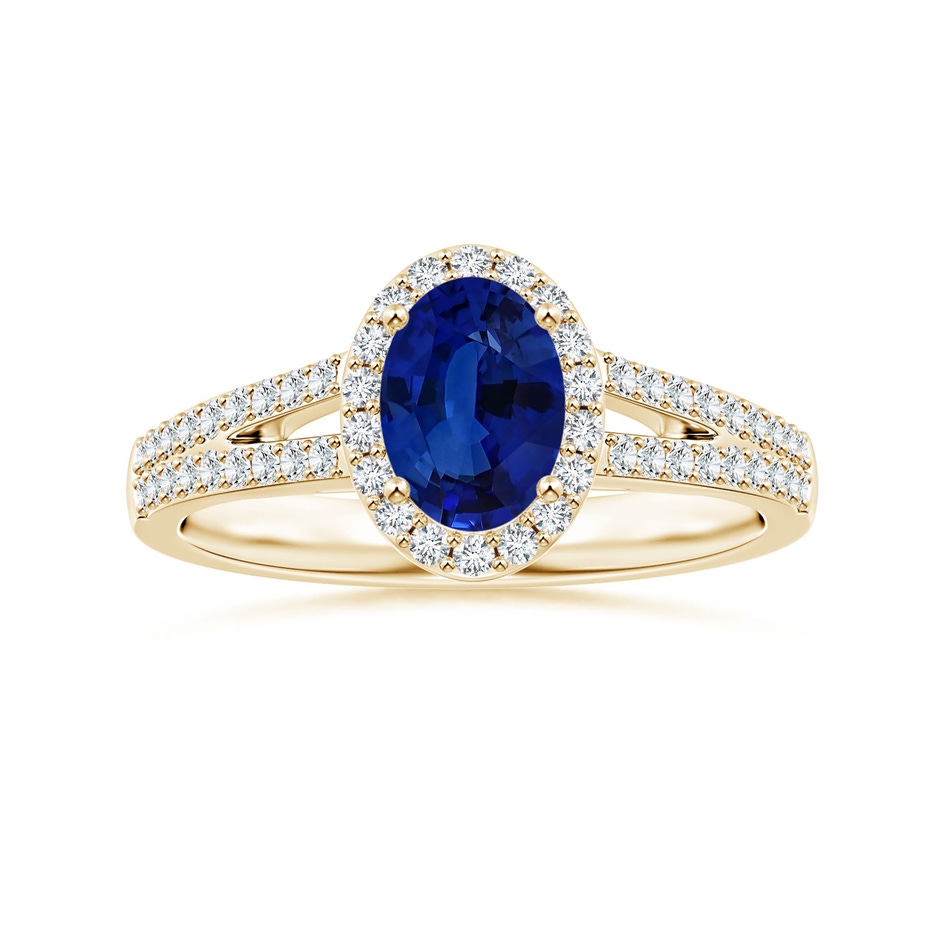 7.87x5.85x3.74mm AAAA GIA Certified Oval Blue Sapphire Halo Ring with Diamond Split Shank in Yellow Gold 