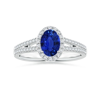 7.89x5.87x3.73mm AAAA GIA Certified Oval Blue Sapphire Halo Ring with Diamond Split Shank in P950 Platinum
