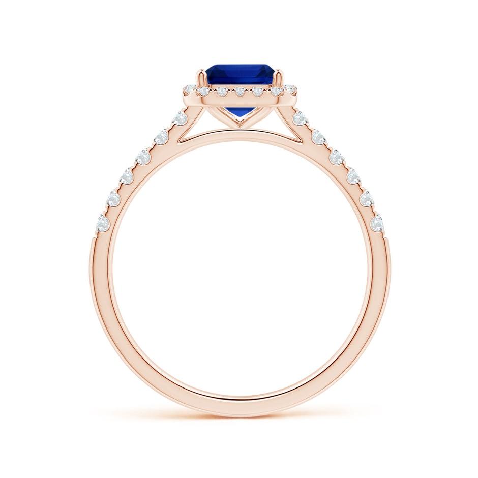 6.98x4.86x3.12mm AAA GIA Certified Emerald-Cut Blue Sapphire Halo Ring with Diamonds in 9K Rose Gold side 199