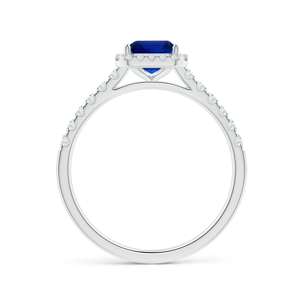 6.98x4.86x3.12mm AAA GIA Certified Emerald-Cut Blue Sapphire Halo Ring with Diamonds in White Gold - side 199