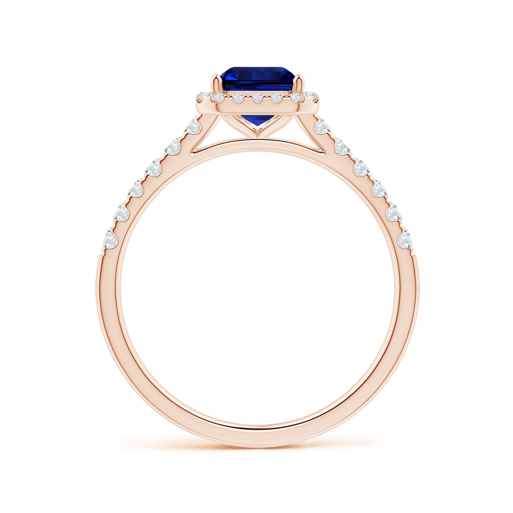 7.01x4.95x3.41mm AAA GIA Certified Emerald-Cut Blue Sapphire Halo Ring with Diamonds in 10K Rose Gold Side 199