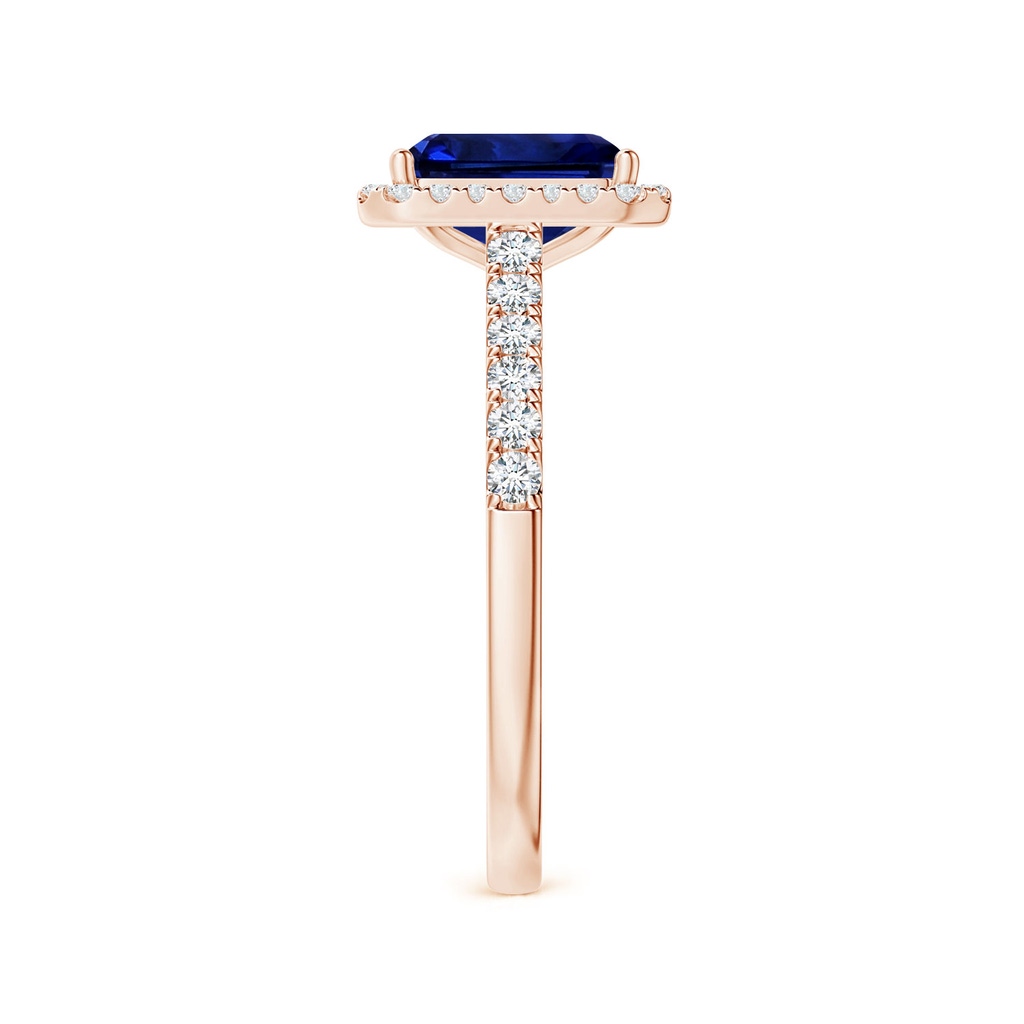7.01x4.95x3.41mm AAA GIA Certified Emerald-Cut Blue Sapphire Halo Ring with Diamonds in 10K Rose Gold Side 399