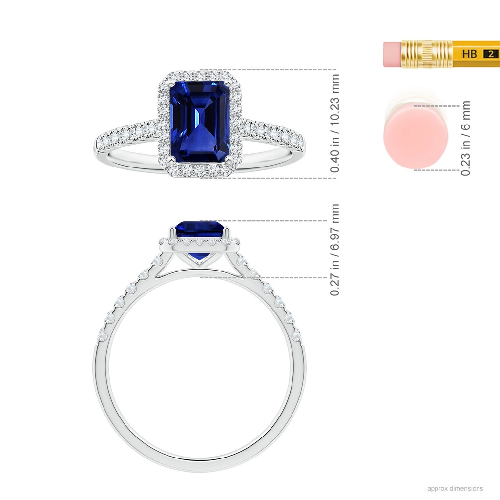 7.01x4.95x3.41mm AAA GIA Certified Emerald-Cut Blue Sapphire Halo Ring with Diamonds in P950 Platinum ruler