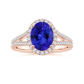 10.06x8.01x5.44mm AAAA GIA Certified Oval Tanzanite Halo Scroll Ring with Diamond Split Shank in 18K Rose Gold