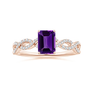 7.91x5.92x3.96mm AAA GIA Certified Emerald-Cut Amethyst Ring with Diamond Twist Shank in 18K Rose Gold