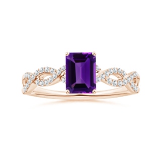 7.91x5.92x3.96mm AAA GIA Certified Emerald-Cut Amethyst Ring with Diamond Twist Shank in 9K Rose Gold