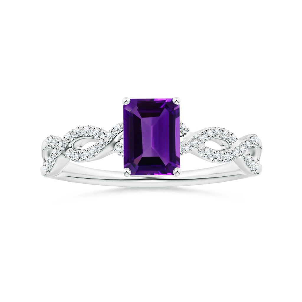 7.91x5.92x3.96mm AAA GIA Certified Emerald-Cut Amethyst Ring with Diamond Twist Shank in White Gold 