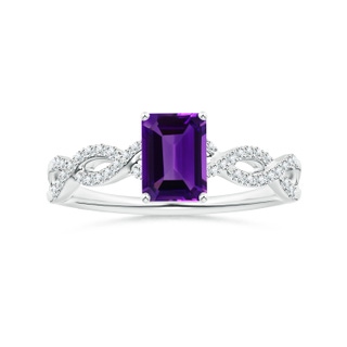 7.91x5.92x3.96mm AAA GIA Certified Emerald-Cut Amethyst Ring with Diamond Twist Shank in White Gold