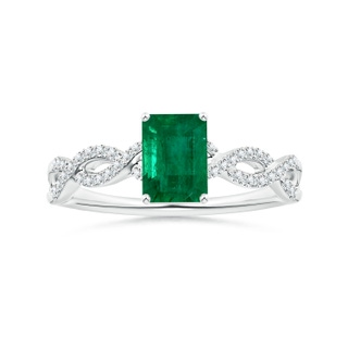 8.81x6.82x5.27mm AAA Prong-Set GIA Certified Emerald-Cut Emerald Ring with Diamond Twist Shank in 18K White Gold