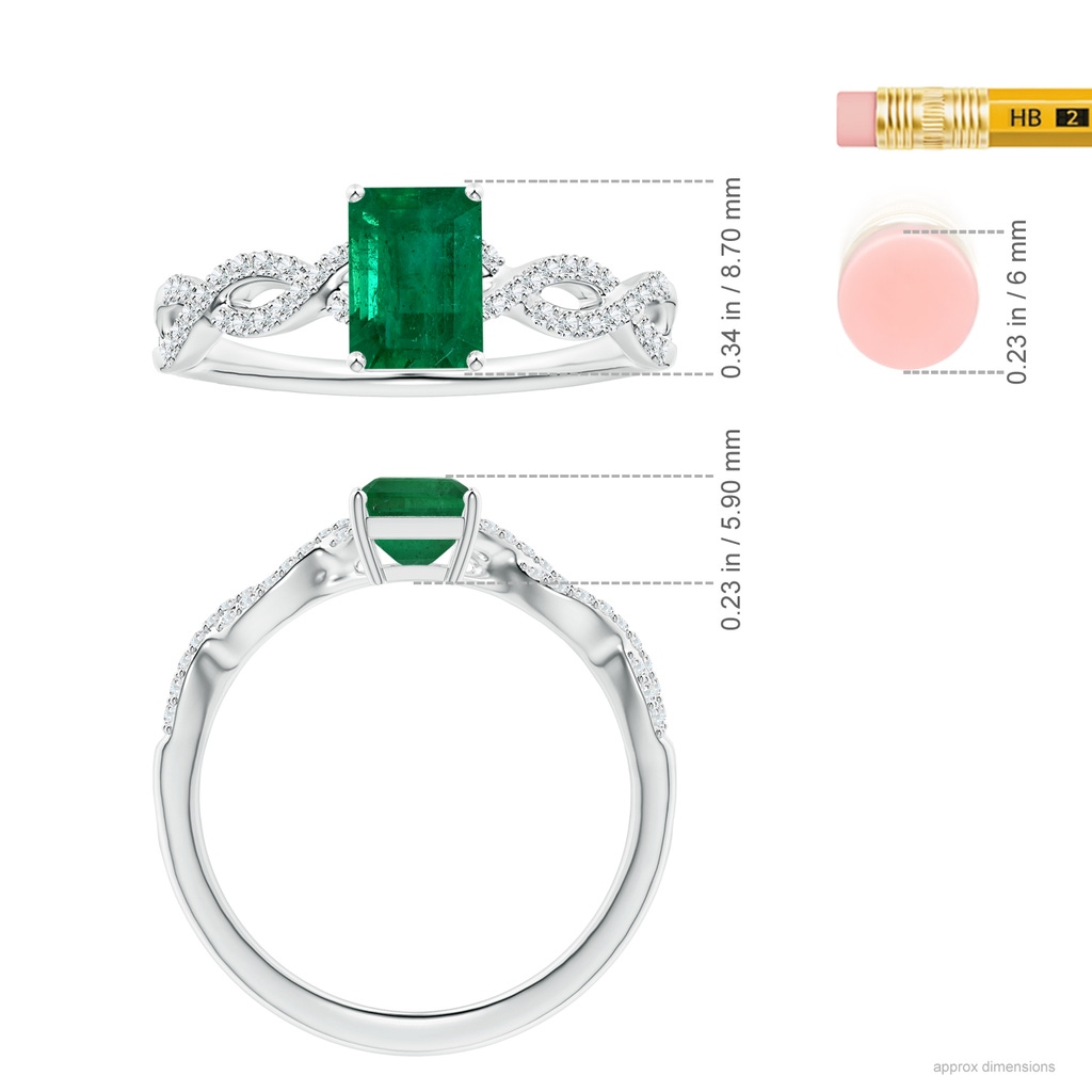 8.81x6.82x5.27mm AAA Prong-Set GIA Certified Emerald-Cut Emerald Ring with Diamond Twist Shank in 18K White Gold ruler