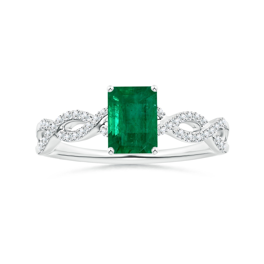 8.81x6.82x5.27mm AAA Prong-Set GIA Certified Emerald-Cut Emerald Ring with Diamond Twist Shank in White Gold